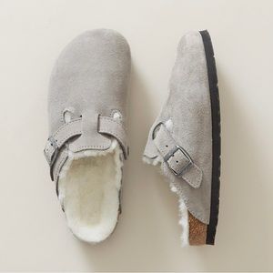 Boston Birkenstock Shearling Suede Mules. Size 38. New, never been worn.